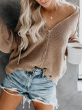 Hooded Zipper Irregular Loose Sweater