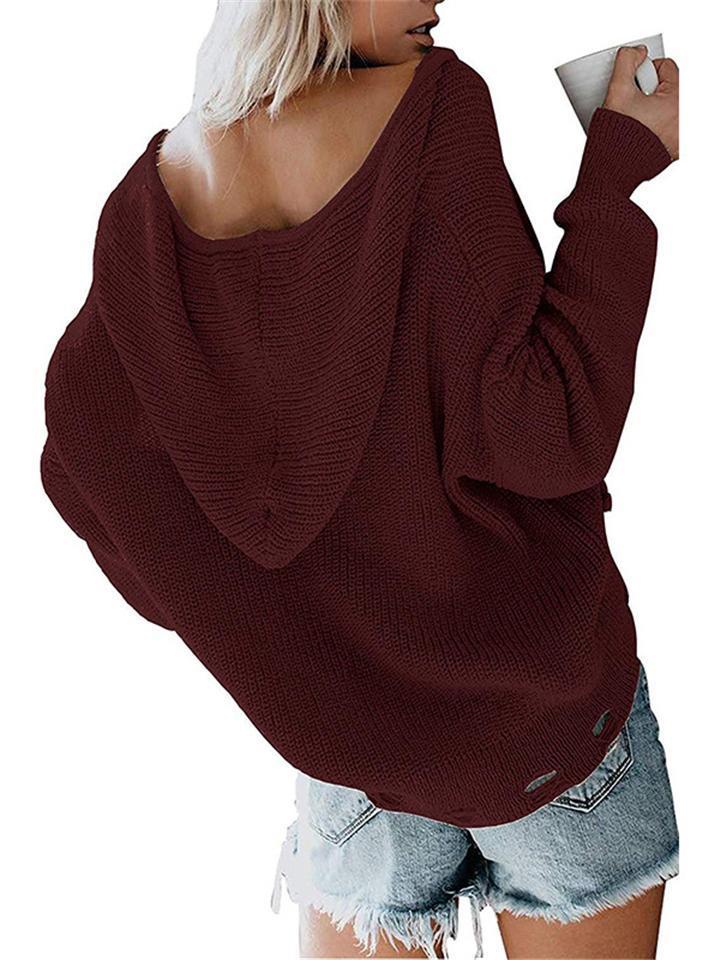 Hooded Zipper Irregular Loose Sweater