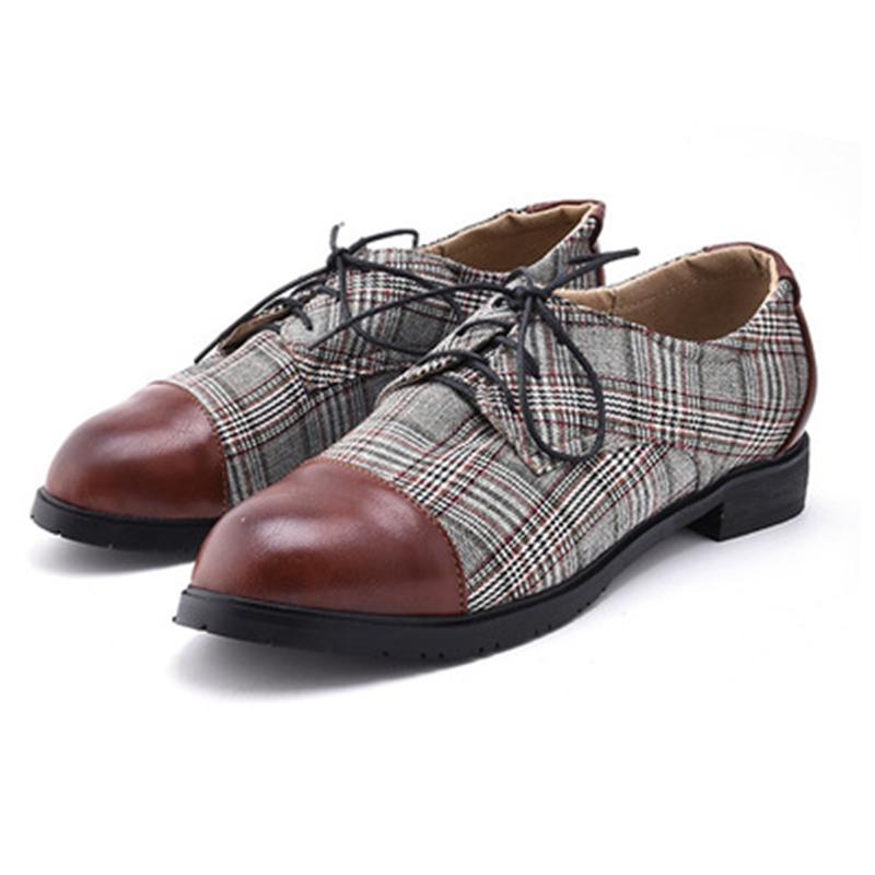 Men's Classic Plaid Patchwork Leather Shoes