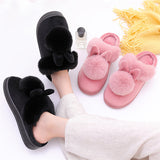 Bunny Ears Plush Ball Non-Slip Keep Warm Slippers for Women