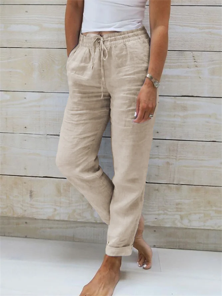 Women's Summer Holiday Elastic Waist Solid Color Soft Pants