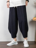 Mens Loose Comfy Linen Solid Color Hipster Pants