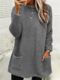 Casual Warmth Round Neck Mid Length Female Plush Shirts