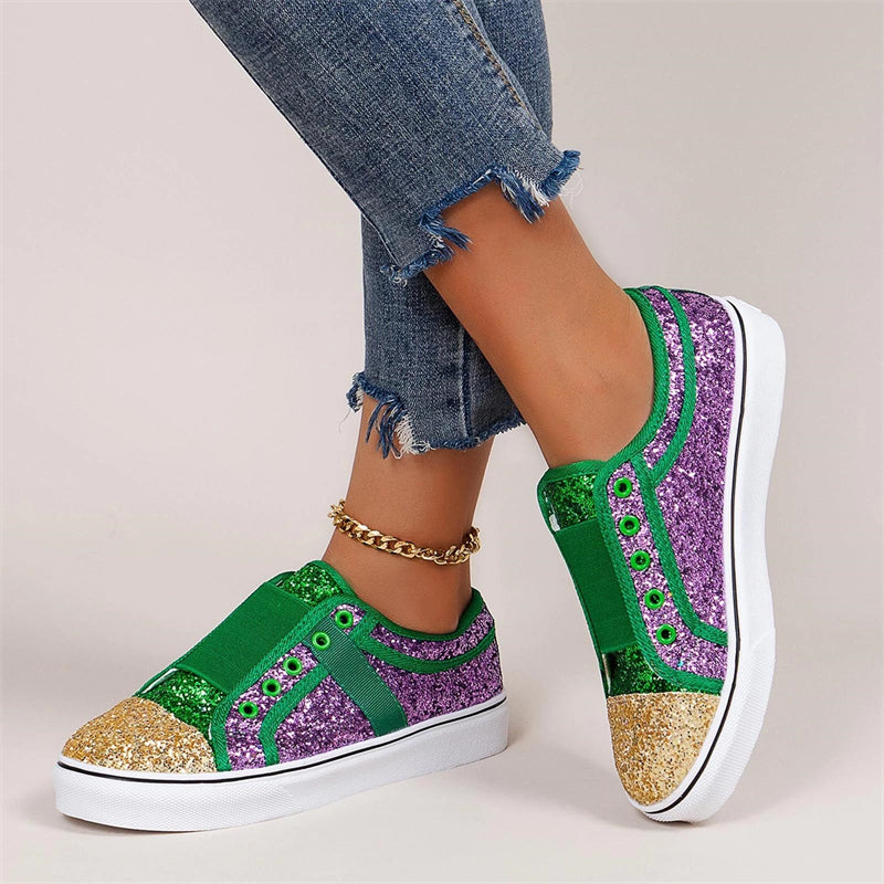 Women's Slip on Sequined Patchwork Flat Sneaker Shoes