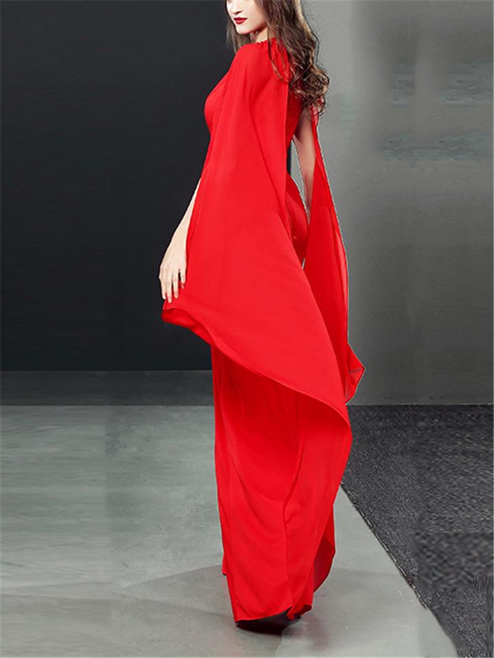 Flattering Halter Neck Fitted Waist Cap Sleeve Maxi Dress for Evening Party