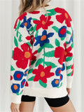 Casual Round Neck Floral Pullover Sweater