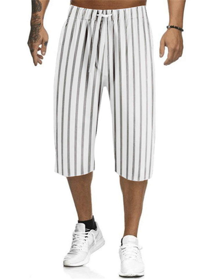 Men's Summer Classic Vertical Stripe Linen Cropped Pants