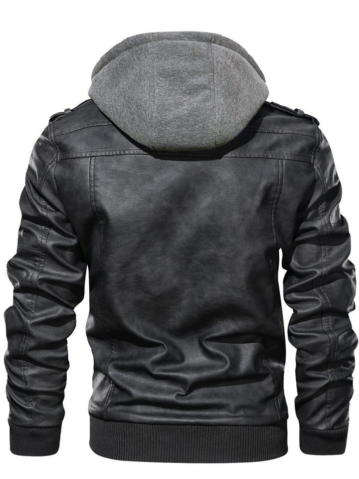 Casual Comfortable Zip Hooded Leather Jacket