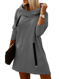 Women's Modish Casual Long-sleeved Zip Hooded Dress