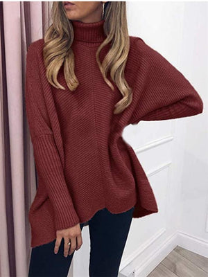 Relaxed Fit Turtleneck Pullover Ribbed Knit Sweater
