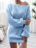 Comfortable Pullover Off-The-Shoulder Casual Loose Knit Sweater Mini Dress