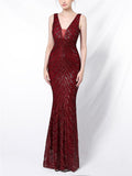 Shiny Sequin Mermaid Backless Formal Gowns