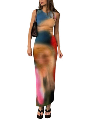 Ladies Trendy Summer Sleeveless Split Maxi Dresses