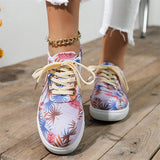 Girl's Lovely Coconut Leaf Printed Round Toe Flat Canvas Shoes