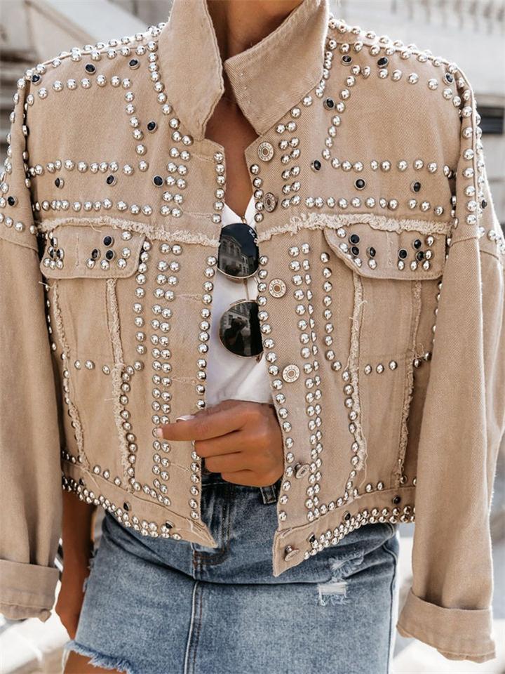 Super Cool Rivets Denim Biker Jacket