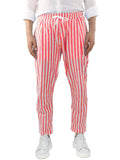 Men's Casual Vertical Striped Elastic Waist Cozy Cotton Linen Pants