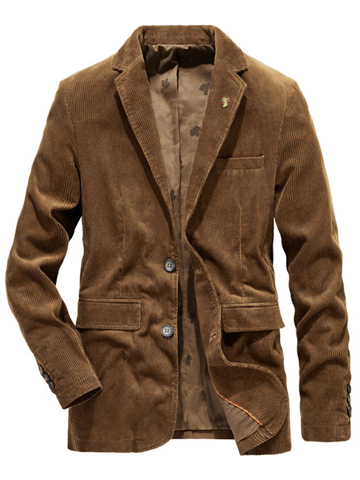 Men’s Classic Notched Lapel Collar Corduroy Blazer
