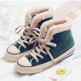 Womens Canvas Snow Sneakers Fur Lined Shoes