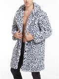 Stylish Jacquard Leopard Print Knee-Length Coat With Lapel Collar