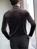 Slim Velvet Mock Neck Long Sleeve T-Shirts