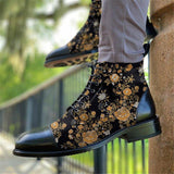 Men's Fashion Floral Printed Black Jack Boots