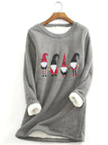 Casual Warm Faux Fleece Long Sleeve Christmas Print Sweatshirt