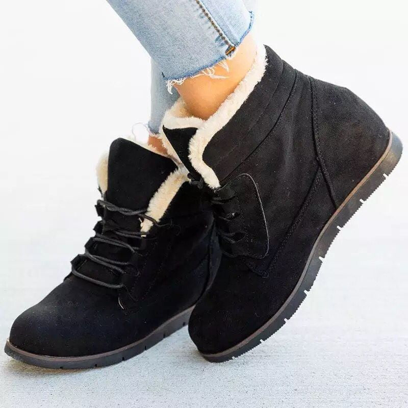Women's Casual Simple Style Flat Heel High-Top Lace-Up Snow Boots