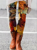 Stylish Winter Warm Multicolor Floral Pattern Elastic Leggings