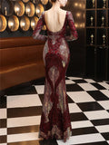 Elegant Sequined Backless Fitted Waist Maxi Dress for Evening