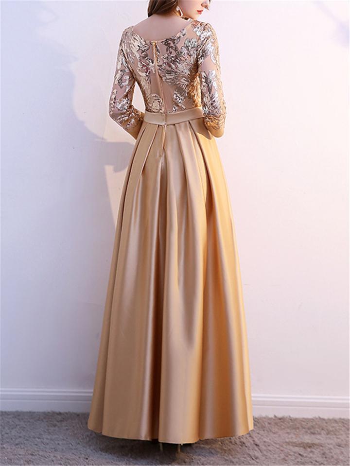 Elegant 3/4 Sleeve Pleated A-Line Maxi Dress for Evening