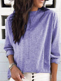 Daily Casual Solid Color Long-Sleeved T-shirt Top For Women