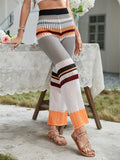 Trendy Contrast Color Female Knit Straight Pants