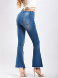 Summer Autumn Casual Style Women Ripped Bell Bottom Denim Jeans