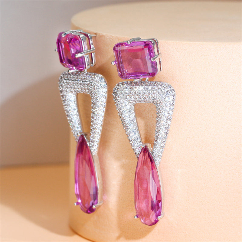 Women's Trendy Lavish Geometric Triangular Zircon Earrings