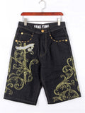 Trendy Street Style Loose Embroidered Comfy Cropped Pants For Men