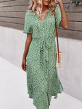 Floral Printed Lapel Swing Dresses