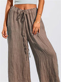 Soft Drawstring Solid Color Wide Leg Pants