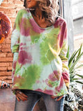 Female Fashion Round Neck Pullover Tie-Dye Hoodies with Front Pocket