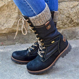 Women‘s Splicing Lace Up Mid Calf Winter Snow Boots