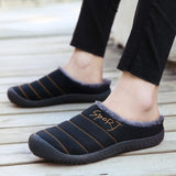 Unisex Striped Letters Embroidered Non-Slip Warmth Waterproof Fleece Lining Slippers
