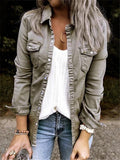 Retro Style Lapel Collar Chest Pocket Button Up Denim Coat