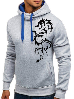 Stylish Pullover Drawstring Unique Dragon Print Hoodies for Men