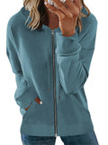 Casual Long Sleeve Solid Color Zipper Hoodies
