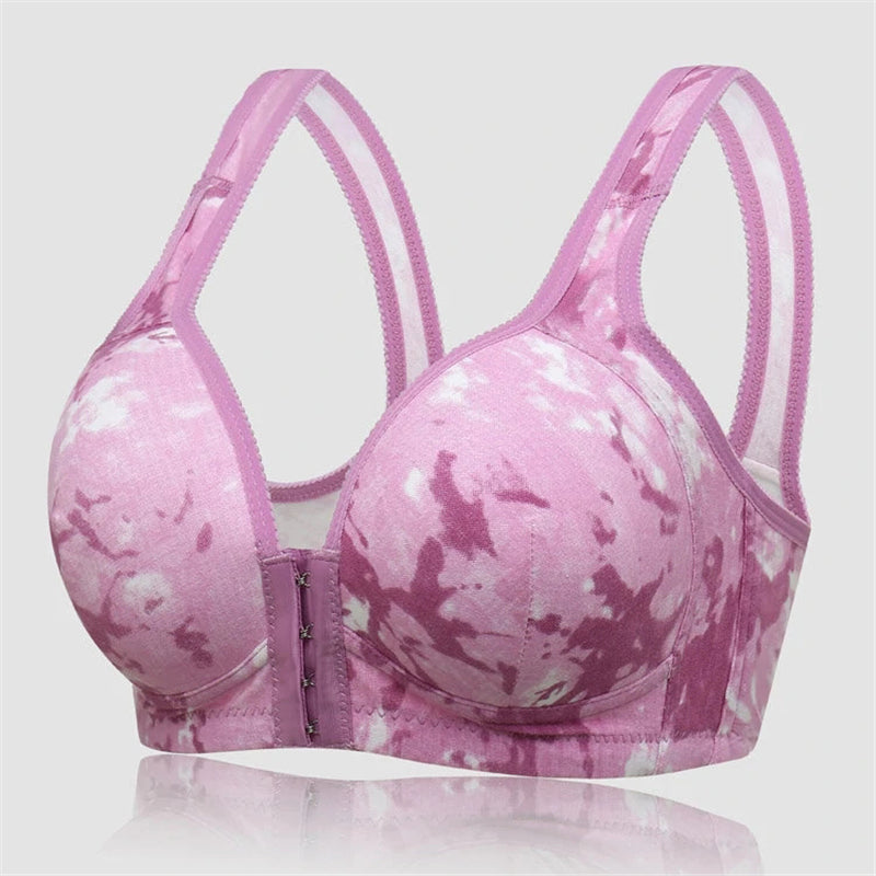 Women's Tie Dyed Front Closure Wireless Full Coverage Bras - Apricot