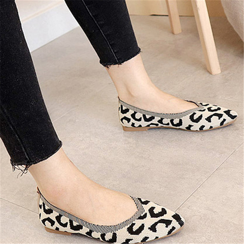 New Fashion Breathable Leopard Pointed Toe Slip-On Loafers For Women
