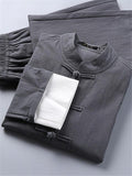 Relaxed Fit 2-Piece Outfit Retro Button Collar Shirt + Elastic Waistband Full-Length Pants