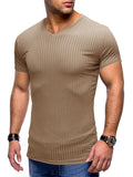 Men's Summer Knitted Sporty V Neck Short Sleeve T-shirts