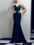 Stunning Wrap Neck Backless Sweep Train Strappy Dress for Evening Party