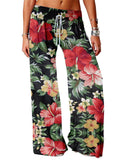 Stylish Drawstring Waistband Floral All-Over Print Wide-Leg Yoga Pants
