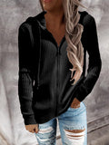 Casual Striped Loose Knit Zipper Hooded Sweater